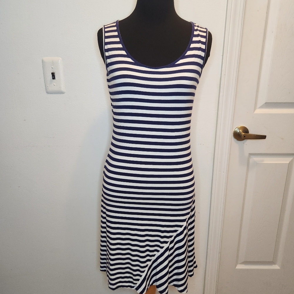 Calvin Klein Dark Blue & White Striped Nautical Mini Tank Top Dress Small Size 2